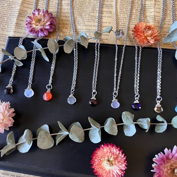 Dainty Teardrop Gemstone Necklace - Picture 12 of 14